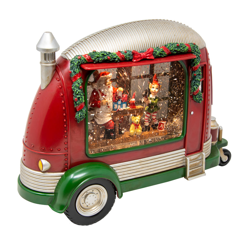 Santa's Workshop In Caravan Magical Glitter Christmas Lit Water Spinner