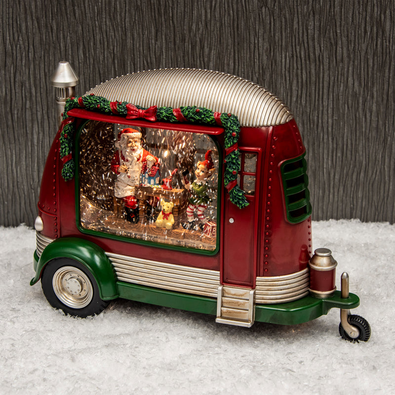 Santa's Workshop In Caravan Magical Glitter Christmas Lit Water Spinner