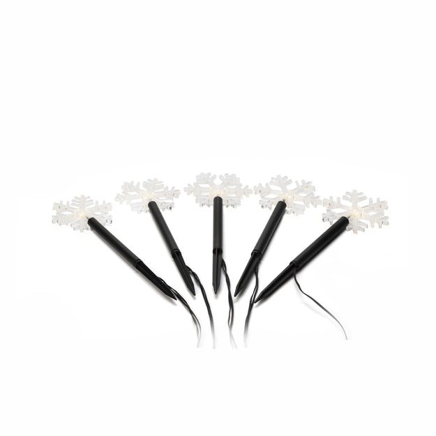 Set of 5 Warm White Snowflake Stake Pathway Lights