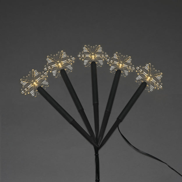 Set of 5 Warm White Snowflake Stake Pathway Lights