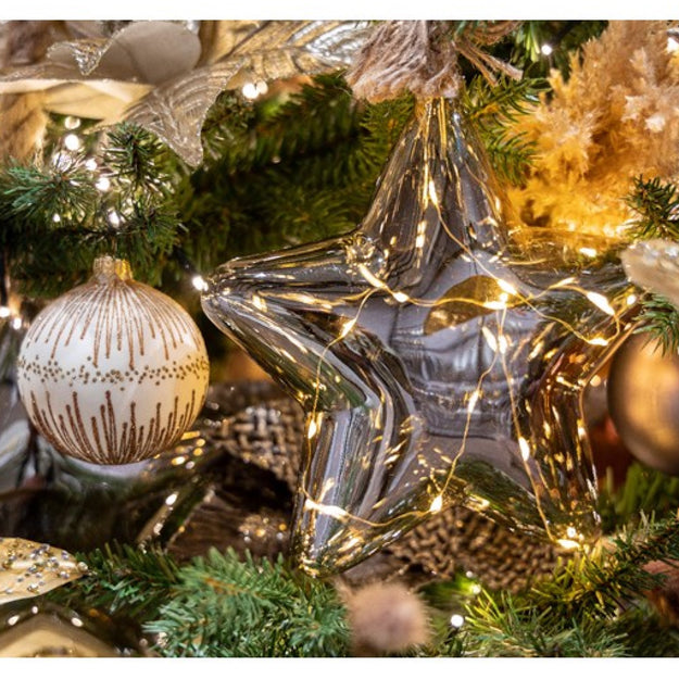 20cm Hanging LED Lit Smokey Glass Star on Rope
