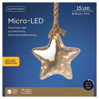 20cm Hanging LED Lit Smokey Glass Star on Rope
