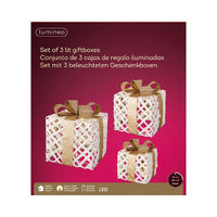 Set of 3 LED Lit Christmas Presents with Bows