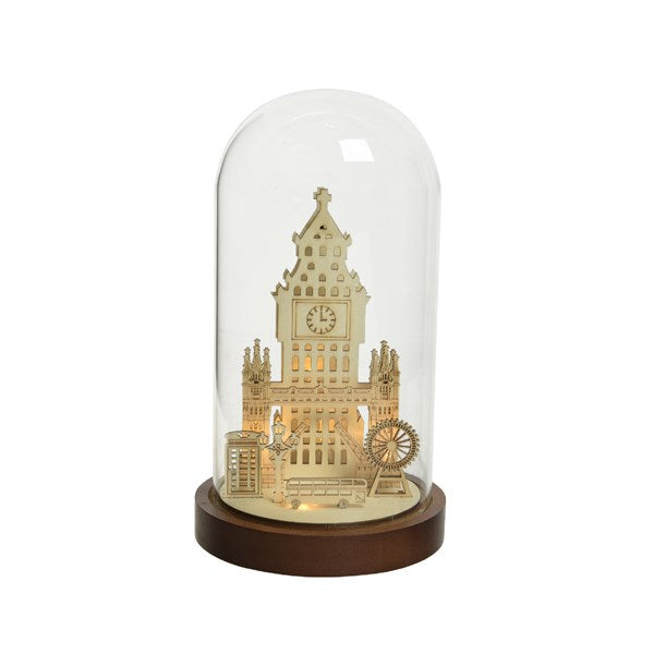 London Scene Wooden LED Lit Display in Glass Dome