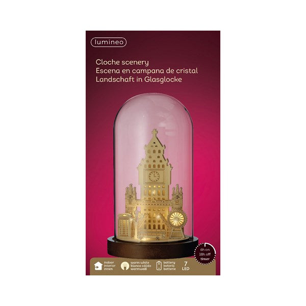 London Scene Wooden LED Lit Display in Glass Dome