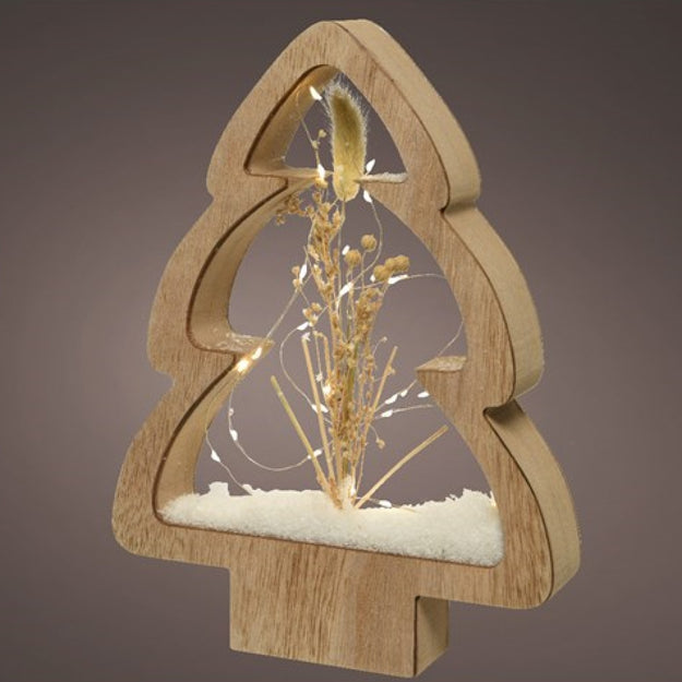 Wooden Framed LED Lit Christmas Tree Scene with Snow