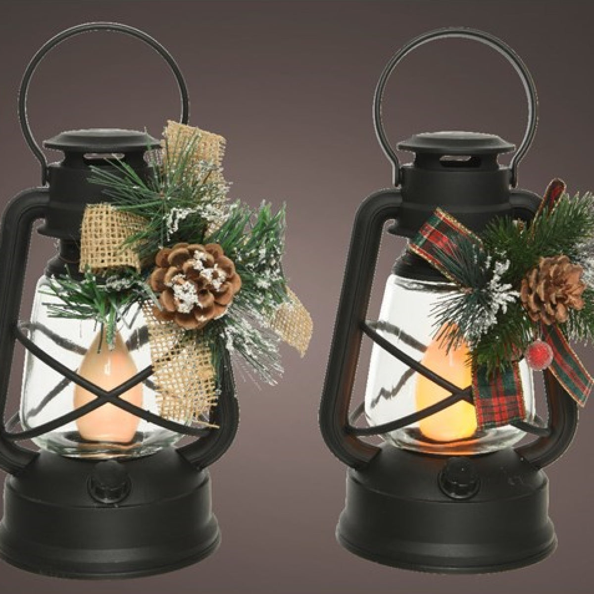 Traditional LED Lit Lantern with Hessian Bow