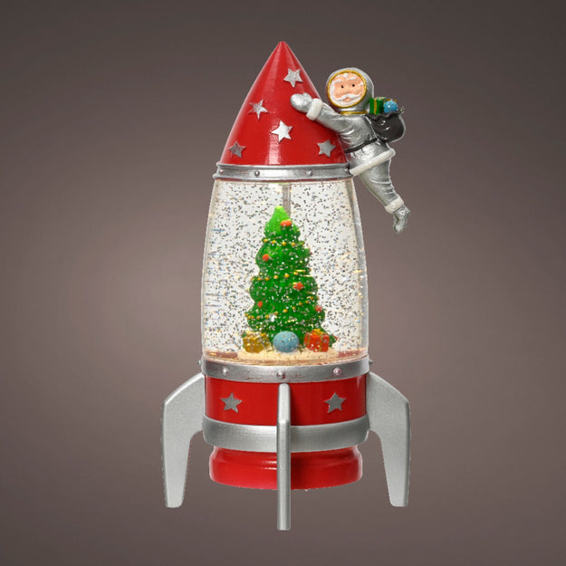 Rocket Ship Magical Christmas Water Spinner with Santa Astronaut