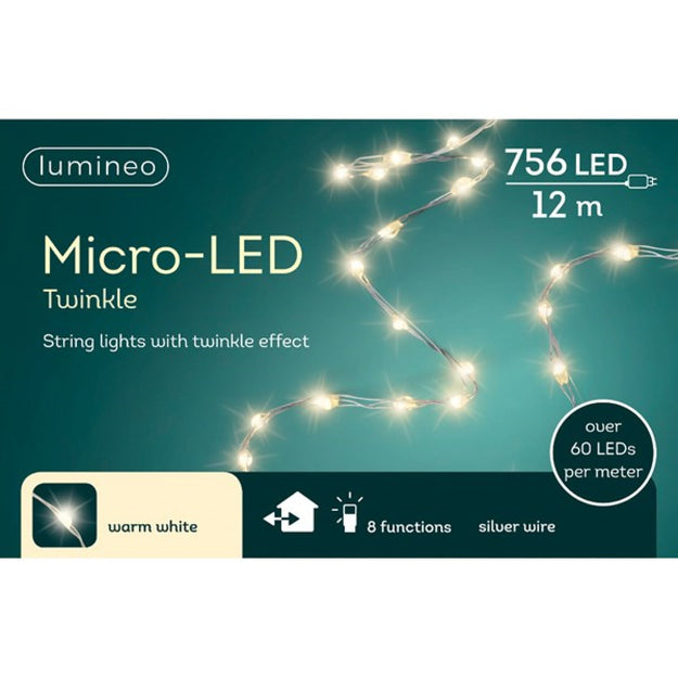 12m Warm White Twinkle Effect Lights with 756 Micro LEDs
