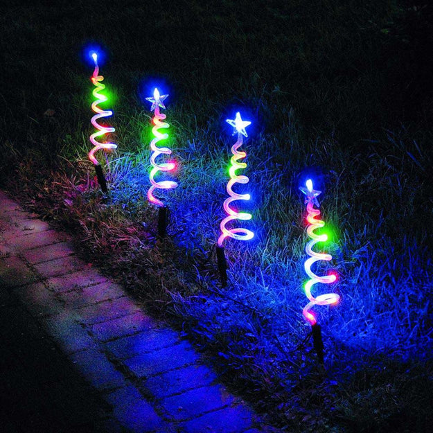 Set of 4 Multi Coloured LED Spiral Pathfinder Christmas Lights