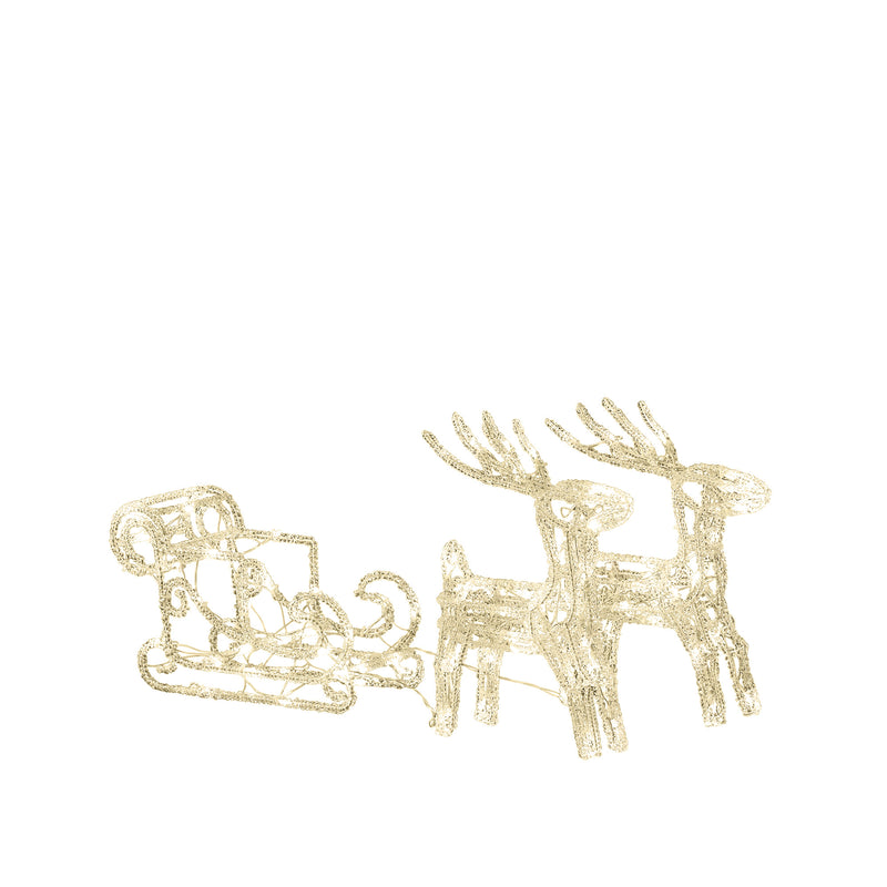 Acrylic Reindeer & Sledge Display Lit with Warm White LEDs