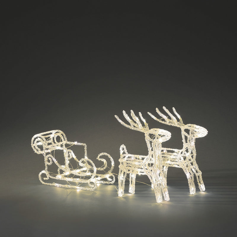 Acrylic Reindeer & Sledge Display Lit with Warm White LEDs
