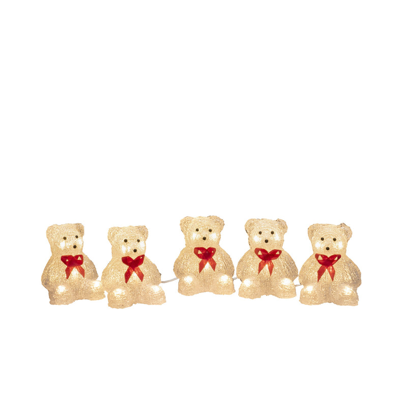 Set of 5 Acrylic Christmas Bears with 40 Warm White LEDs