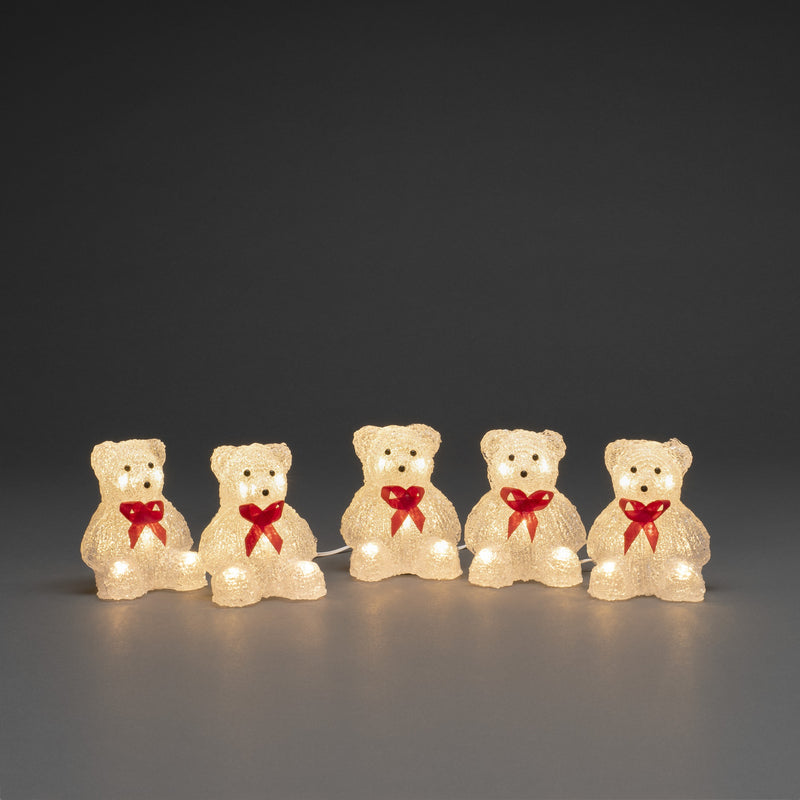 Set of 5 Acrylic Christmas Bears with 40 Warm White LEDs