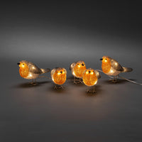Set of 5 LED Lit Acrylic Christmas Robins