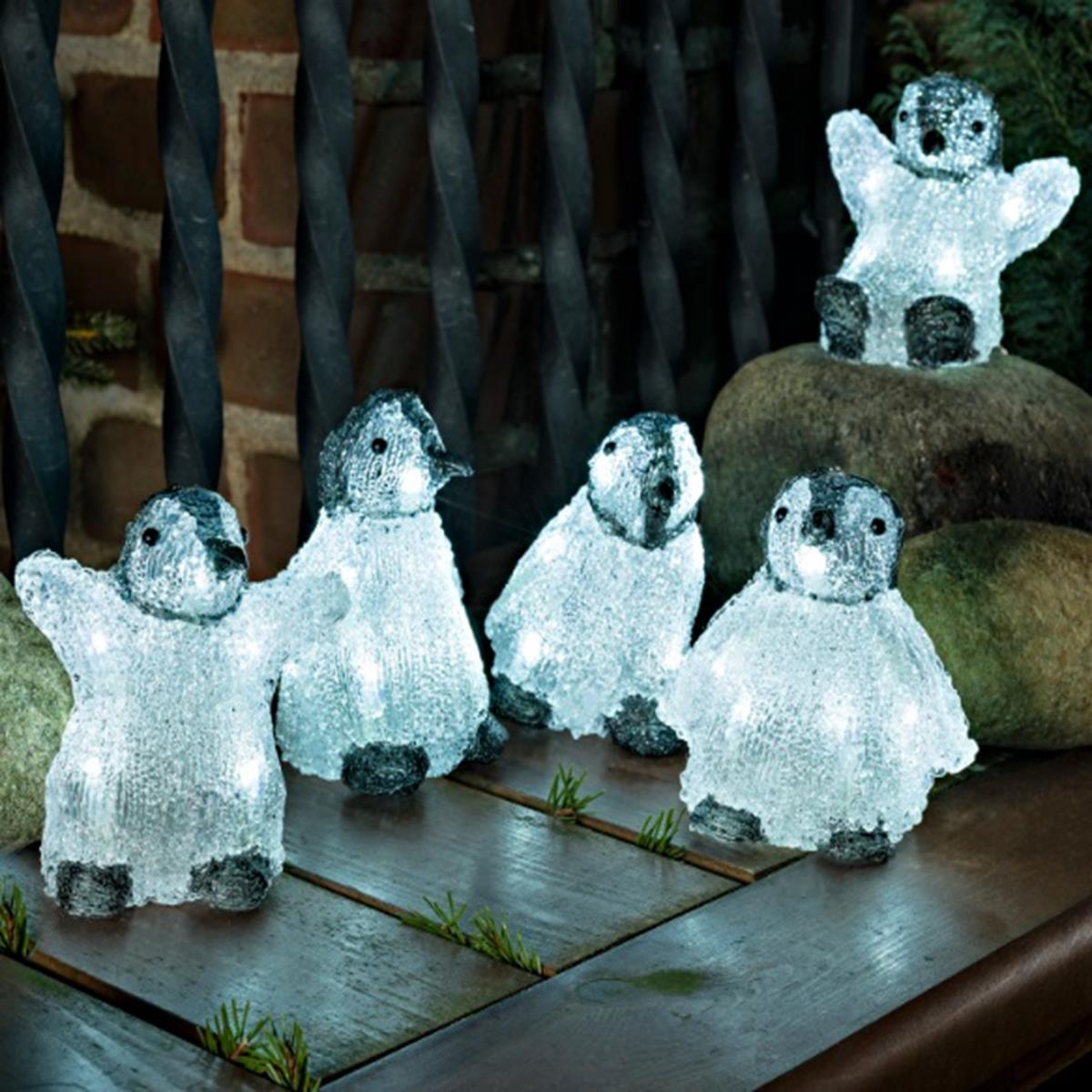 Set of 5 LED Lit Acrylic Penguins