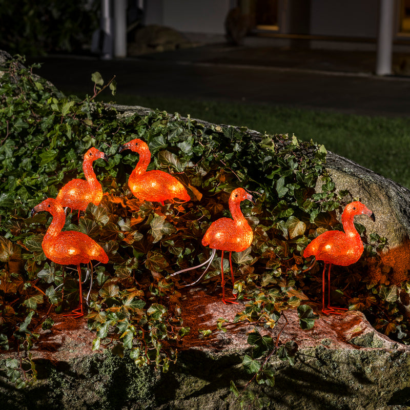 Set of Five Acrylic Flamingos with 40 White LEDs