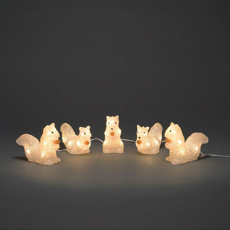 Set of 5 Acrylic Squirrels Lit with White LEDs