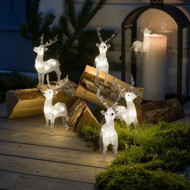 Set of 5 Acrylic Reindeer Lit with White LEDs
