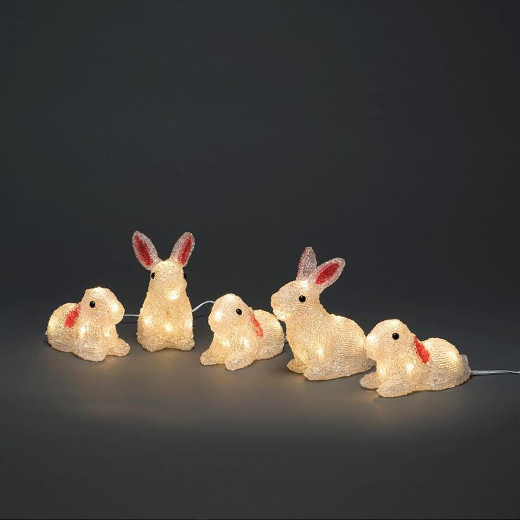Set of 5 Acrylic Rabbits Lit with Ice White LEDs