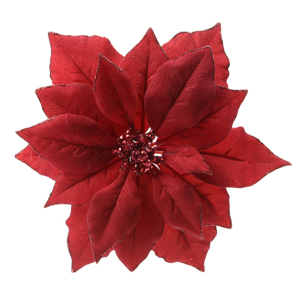 Red Glitter Fabric Poinsettia with Clip On