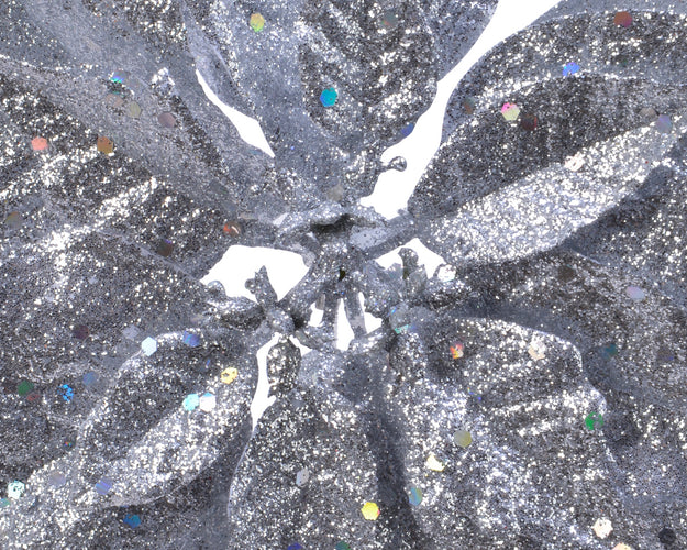 Silver Poinsettia Flower Clip On Tree Decoration with Glitter Detail