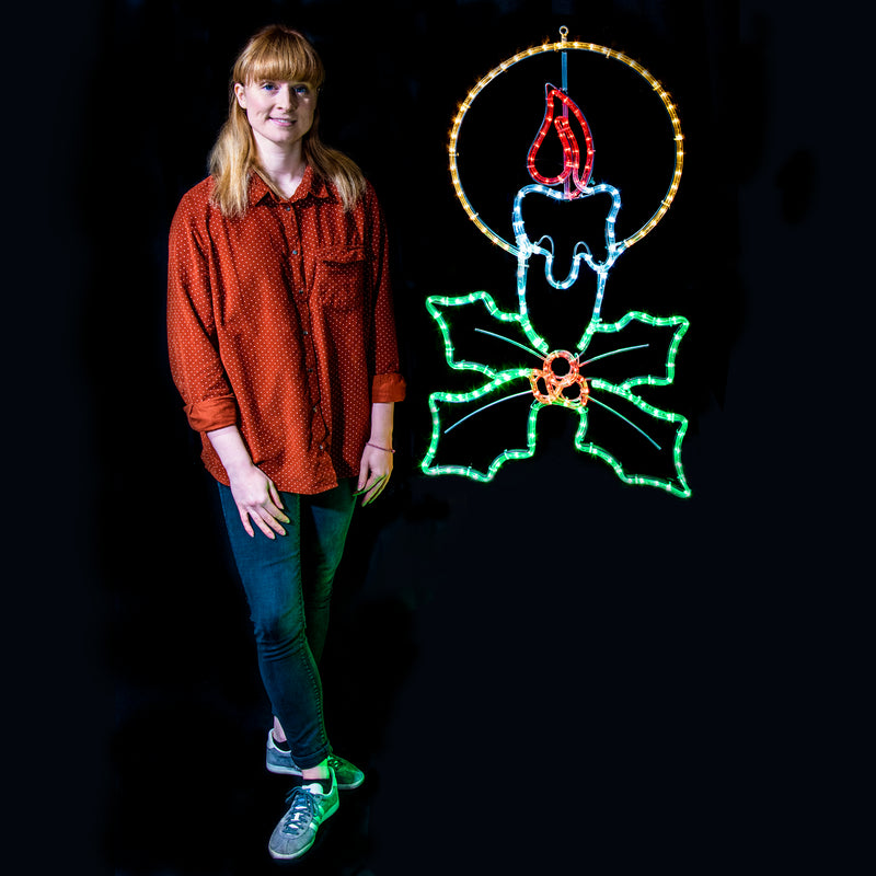 1m LED Christmas Candle with Holly Sprig XP Silhouettes