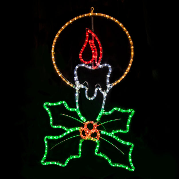 Pack of 2 1m LED Christmas Candle with Holly Sprig XP Silhouettes