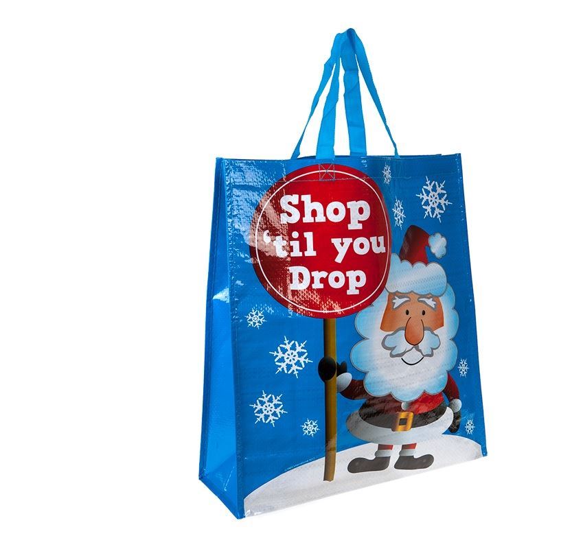 Santa Shop Til You Drop Woven Christmas Bag