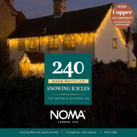 240 Warm White Snowing Icicle Timer Lights ~Noma