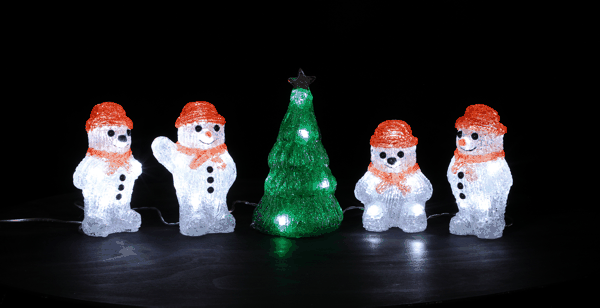 Set of 4 Acrylic Snowmen & Christmas Tree String Lights