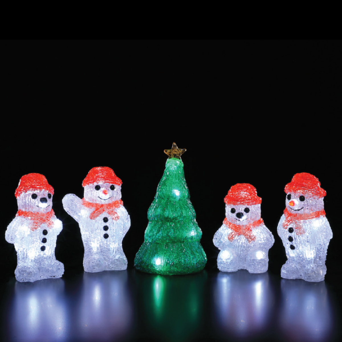 Set of 4 Acrylic Snowmen & Christmas Tree String Lights