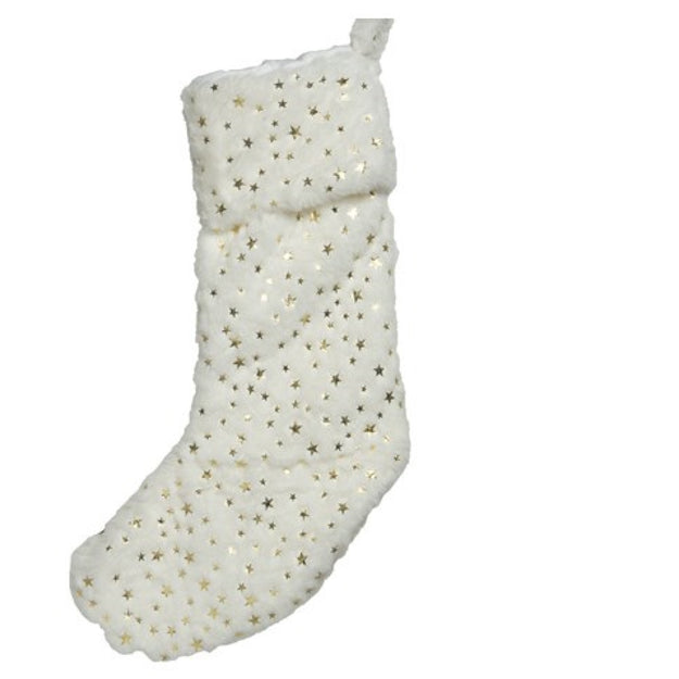 Luxury White Fur Stocking with Gold Stars