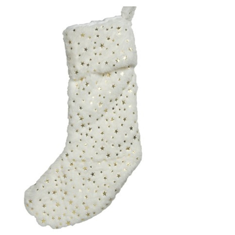 Large Luxury White Fur Stocking with Gold Stars