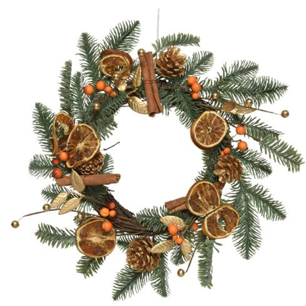 40cm Wreath with Dried Orange, Cinnamon, Pinecone and Berries