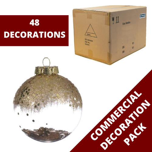 48 Glitter Flowers Shatterproof Christmas Tree Baubles Commercial Pack