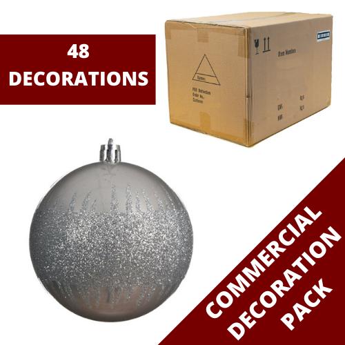 48 Misty Grey Glitter Shatterproof Christmas Tree Baubles Commercial Pack