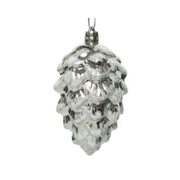 Set of 4 Silver Pinecone with White Glitter Christmas Tree Decoration