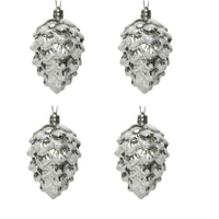 Set of 4 Silver Pinecone with White Glitter Christmas Tree Decoration