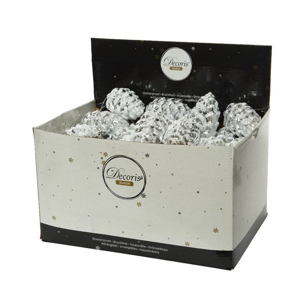 Pack of 6 Silver Pinecone with Glitter Christmas Tree Decorations