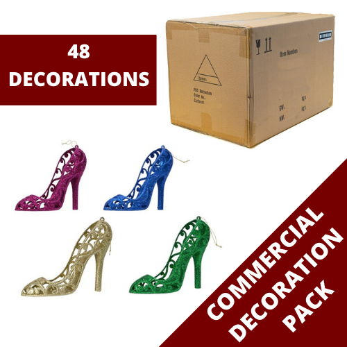 48 Colour Glitter Shoe Shatterproof Christmas Tree Decorations Commercial Pack