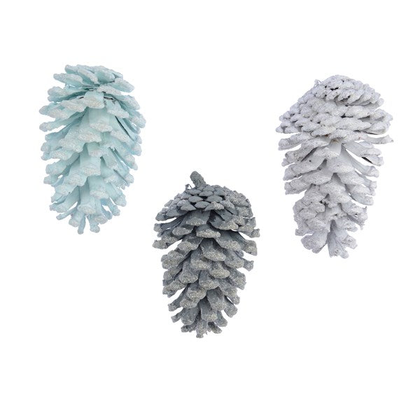 Set of 3 Winter Frost Glitter Pinecone Hanging Decorations