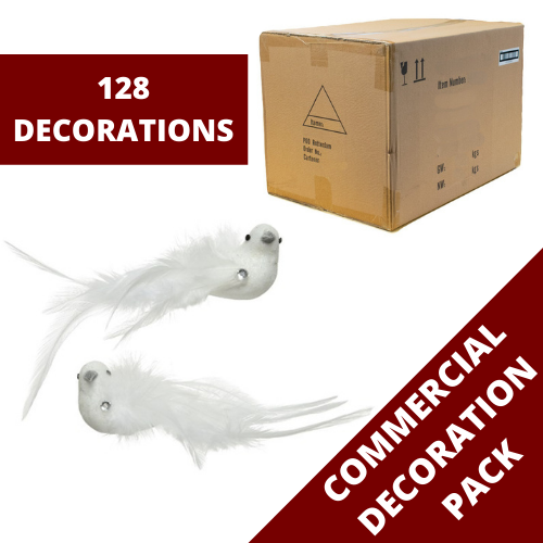 128 White Clip On Birds with Feathers Christmas Tree Decoration Commercial Pack
