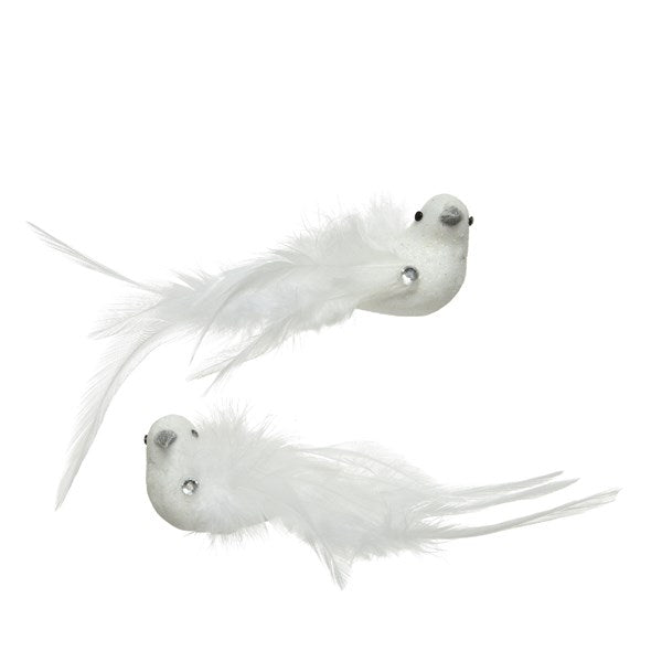 Set of 2 Clip On Birds with Feathers Christmas Tree Decorations