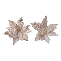 48 Champagne Gold Glitter Poinsettia Flower Clip On Christmas Tree Decorations Commercial Pack - 2