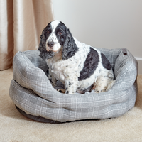 Grey Plaid Oval Dog Bed Medium