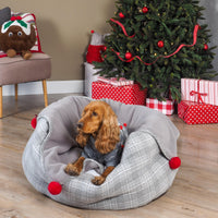 Grey Plaid Oval Dog Bed Medium
