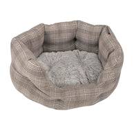Grey Plaid Oval Dog Bed Medium