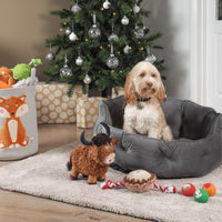 Slate Button Tufted Round Dog Bed Medium