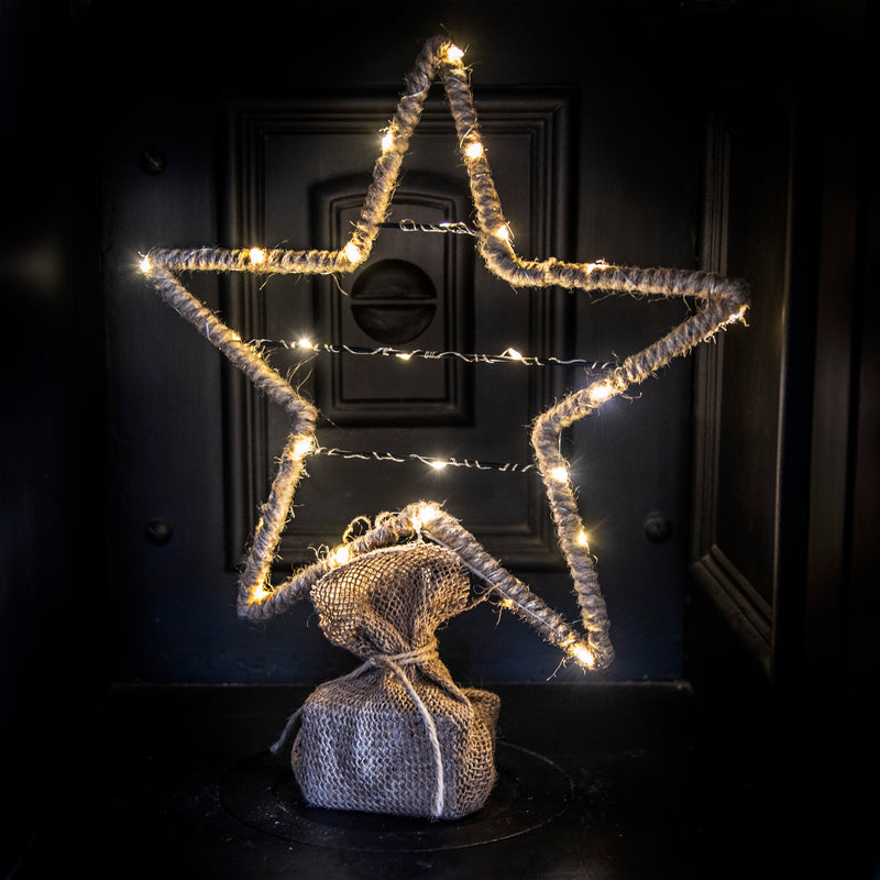 Large Star in Burlap Base with 25 Warm White LEDs